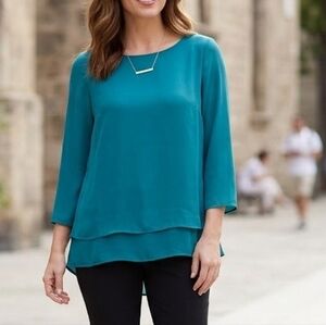 ​✨  The Limited Teal Double-Layer Hi-Lo Chiffon Blouse ✨
